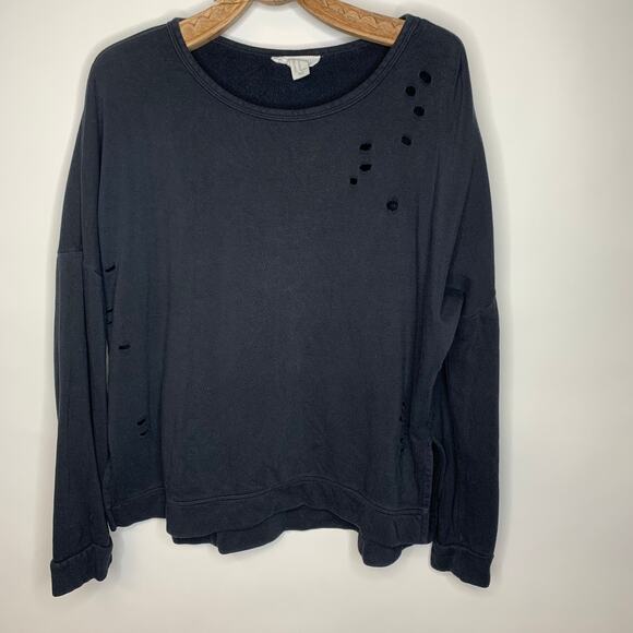 Distressed Black Sweatshirt Holes Scoop Neck Sz Medium - Picture 1 of 6